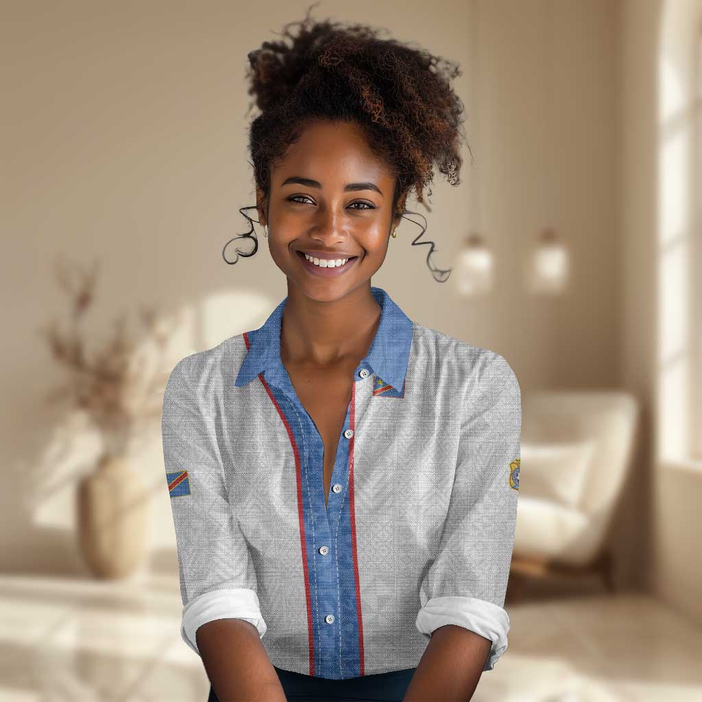 Afro DR Congo Football Custom Women Casual Shirt Leopards Never Give Up - African Pride