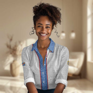 Afro DR Congo Football Custom Women Casual Shirt Leopards Never Give Up - African Pride