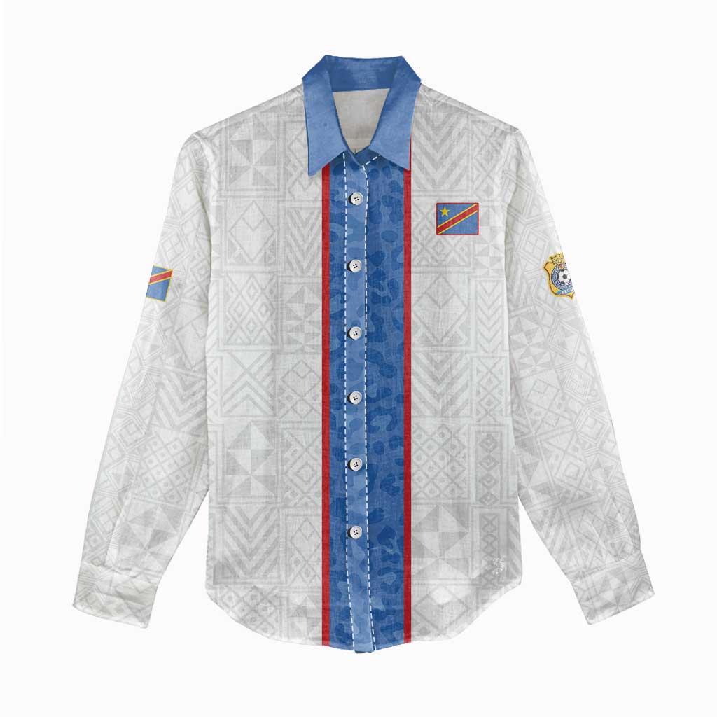 Afro DR Congo Football Custom Women Casual Shirt Leopards Never Give Up - African Pride