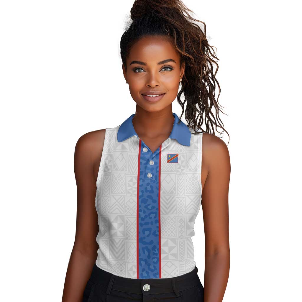 Afro DR Congo Football Custom Women Sleeveless Polo Shirt Leopards Never Give Up - African Pride