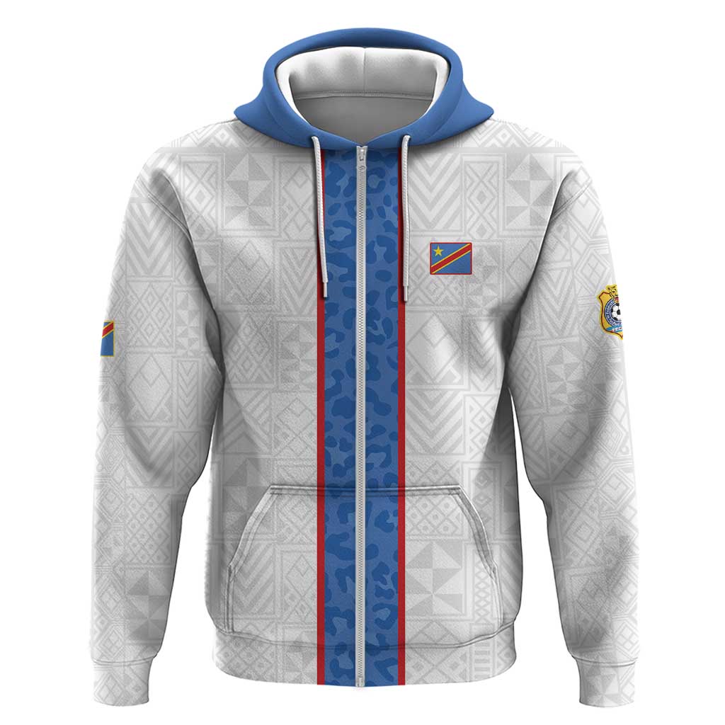 Afro DR Congo Football Custom Zip Hoodie Leopards Never Give Up - African Pride