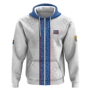 Afro DR Congo Football Custom Zip Hoodie Leopards Never Give Up - African Pride