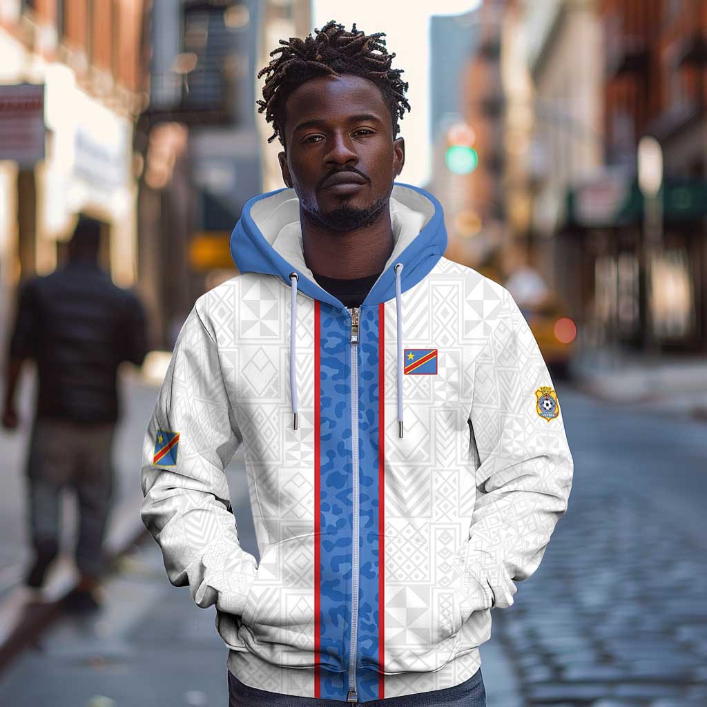 Afro DR Congo Football Custom Zip Hoodie Leopards Never Give Up - African Pride