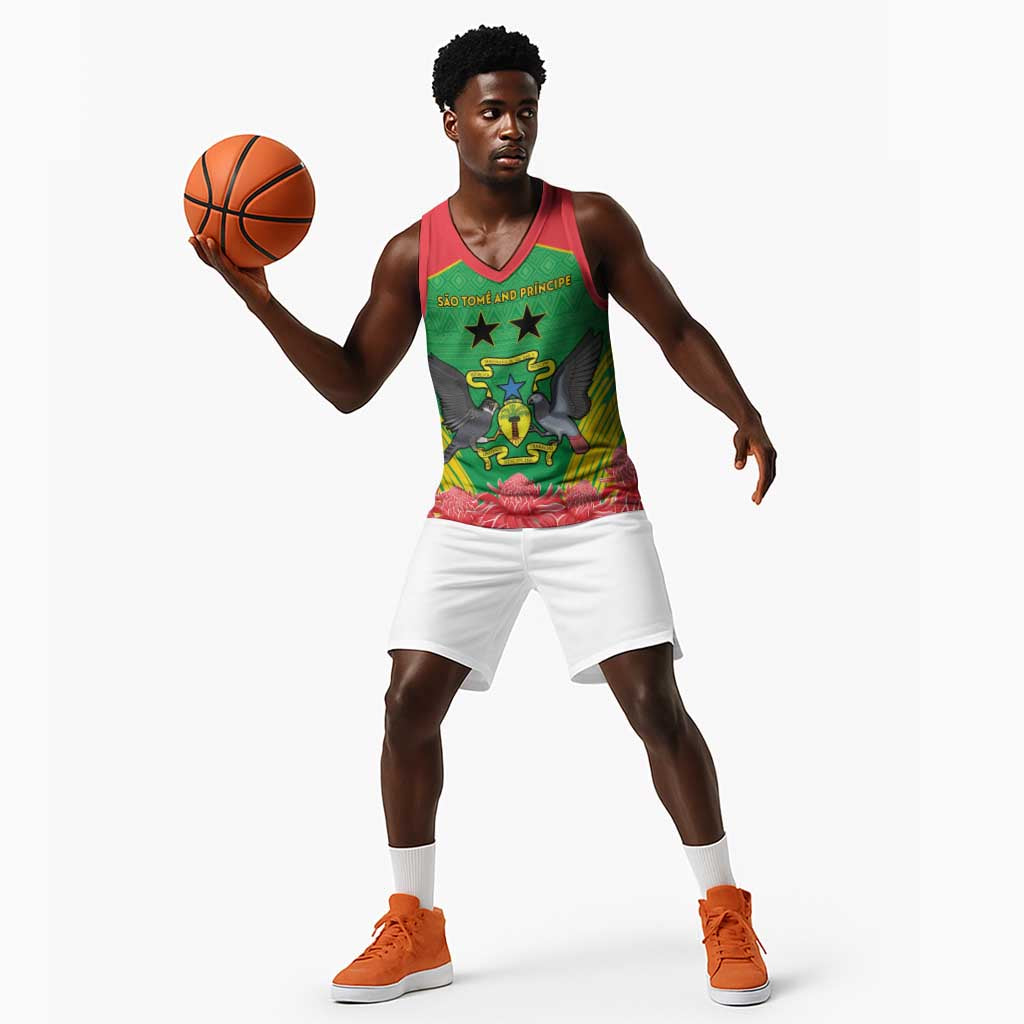 Personalized Afro Sao Tome and Principe Basketball Jersey Coat Of Arms - African Pattern - African Pride