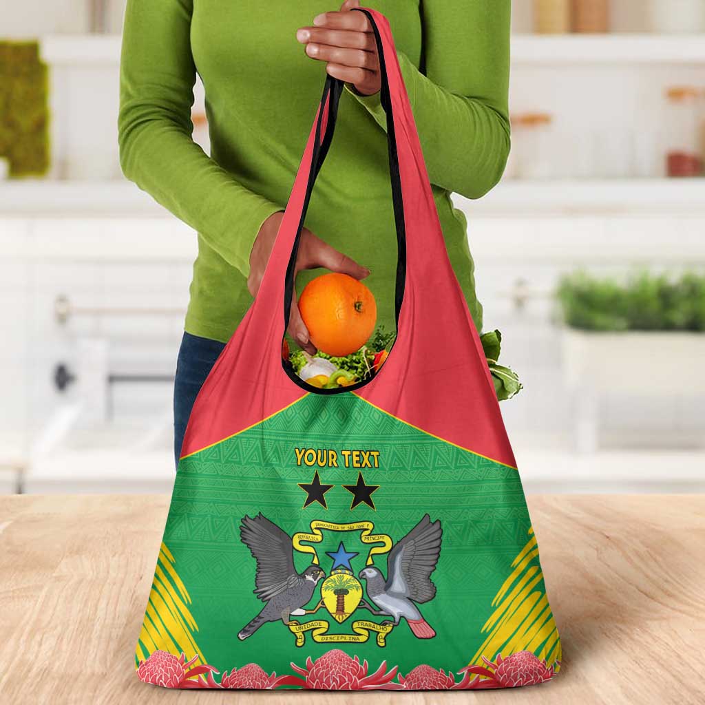 Personalized Afro Sao Tome and Principe Grocery Bag Coat Of Arms - African Pattern