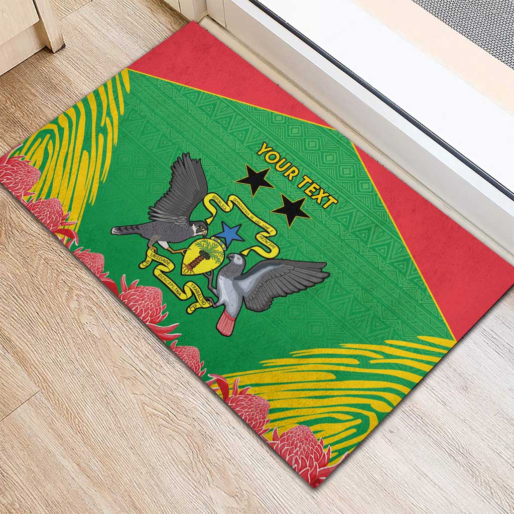 Personalized Afro Sao Tome and Principe Rubber Doormat Coat Of Arms - African Pattern