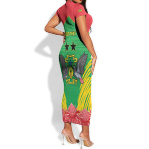 Personalized Afro Sao Tome and Principe Short Sleeve Bodycon Dress Coat Of Arms - African Pattern LT15