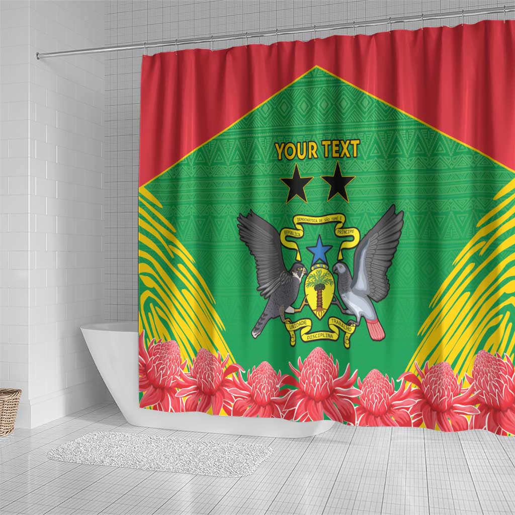 Personalized Afro Sao Tome and Principe Shower Curtain Coat Of Arms - African Pattern