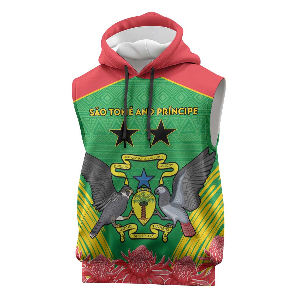 Personalized Afro Sao Tome and Principe Sleeveless Hoodie Coat Of Arms - African Pattern - African Pride