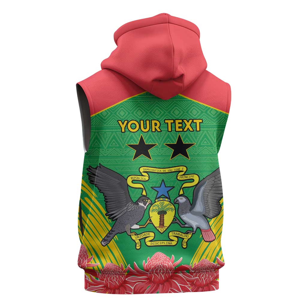 Personalized Afro Sao Tome and Principe Sleeveless Hoodie Coat Of Arms - African Pattern - African Pride