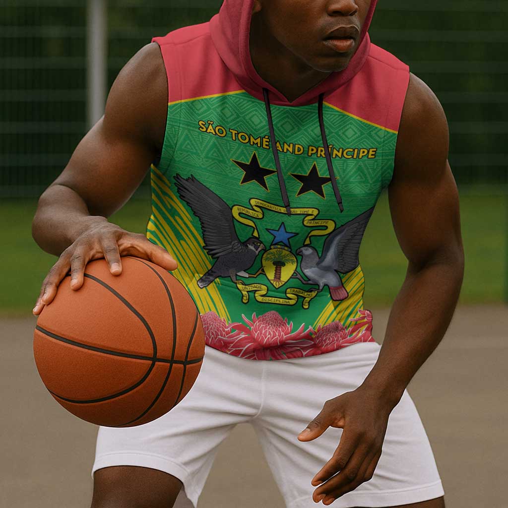 Personalized Afro Sao Tome and Principe Sleeveless Hoodie Coat Of Arms - African Pattern - African Pride