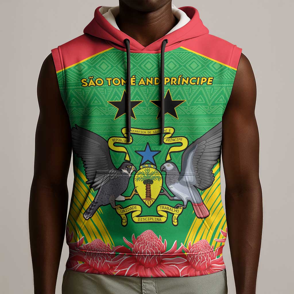 Personalized Afro Sao Tome and Principe Sleeveless Hoodie Coat Of Arms - African Pattern - African Pride