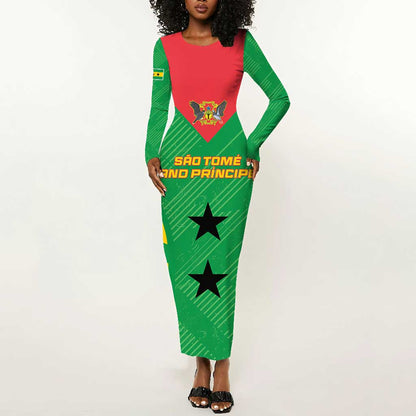 Sao Tome and Principe Football Custom Long Sleeve Bodycon Dress Sporty Style - Green Color