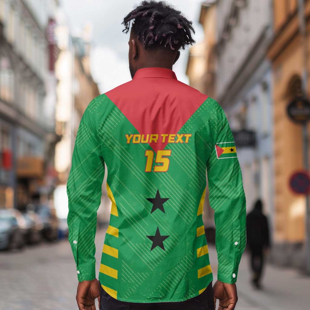 Sao Tome and Principe Football Custom Long Sleeve Button Shirt Sporty Style - Green Color