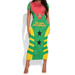 Sao Tome and Principe Football Custom Short Sleeve Bodycon Dress Sporty Style - Green Color LT15