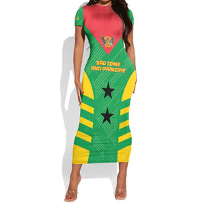 Sao Tome and Principe Football Custom Short Sleeve Bodycon Dress Sporty Style - Green Color LT15