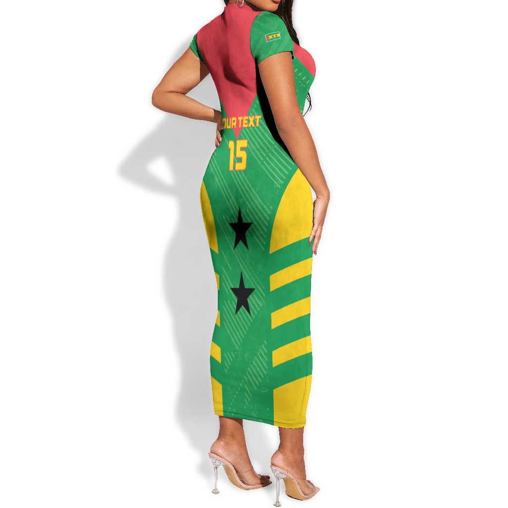 Sao Tome and Principe Football Custom Short Sleeve Bodycon Dress Sporty Style - Green Color LT15