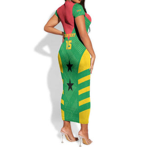 Sao Tome and Principe Football Custom Short Sleeve Bodycon Dress Sporty Style - Green Color LT15