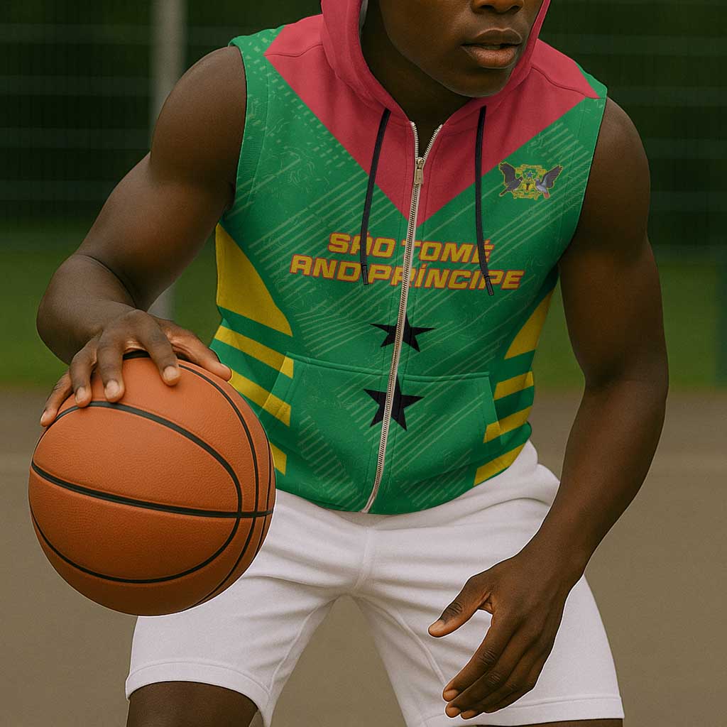 Sao Tome and Principe Football Custom Sleeveless Zip Hoodie Sporty Style - Green Color - African Pride