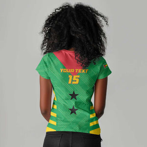 Sao Tome and Principe Football Custom Women V-Neck T-Shirt Sporty Style - Green Color