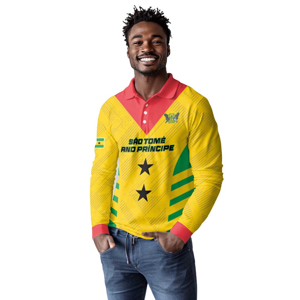 Sao Tome and Principe Football Custom Long Sleeve Polo Shirt Sporty Style - Yellow Color