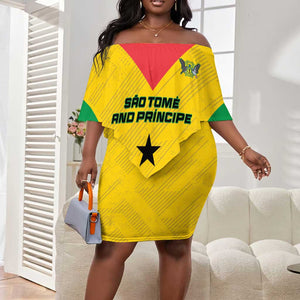Sao Tome and Principe Football Custom Off Shoulder Short Dress Sporty Style - Yellow Color