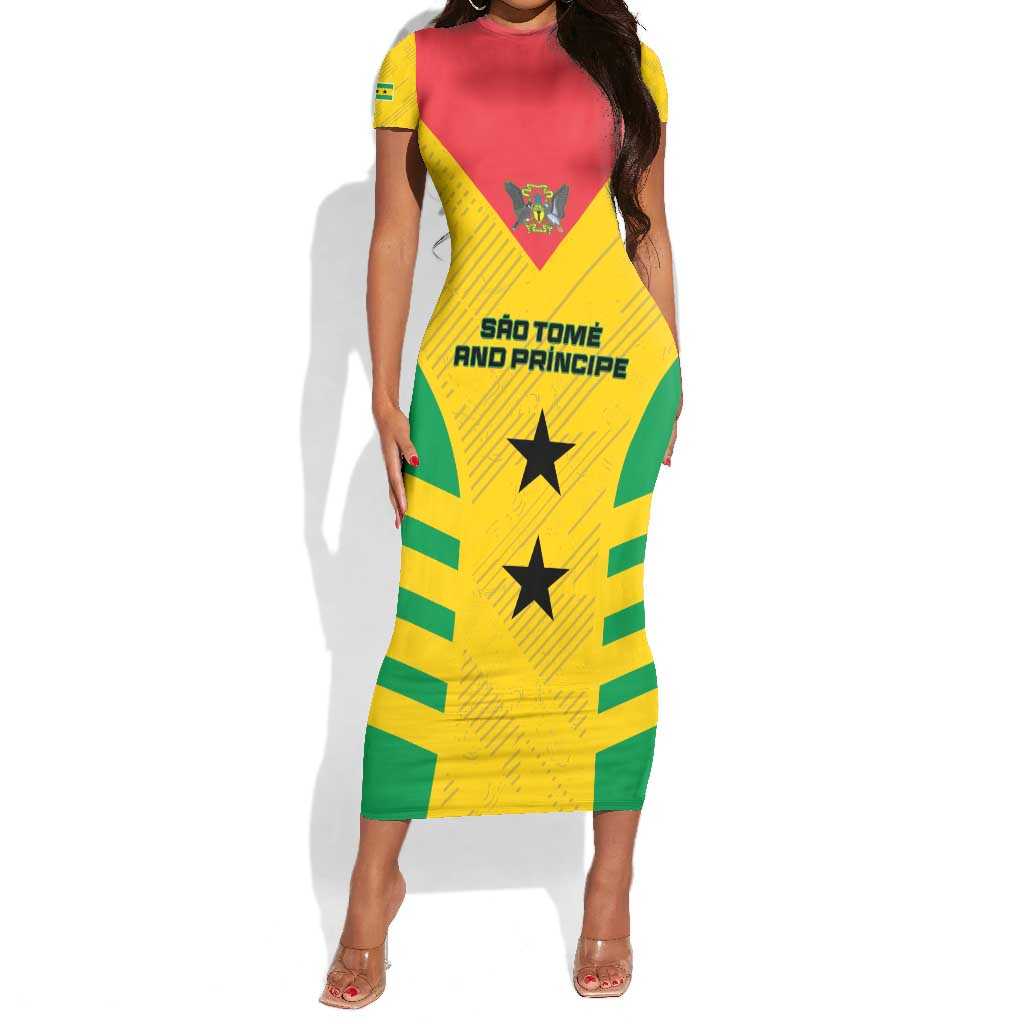 Sao Tome and Principe Football Custom Short Sleeve Bodycon Dress Sporty Style - Yellow Color LT15