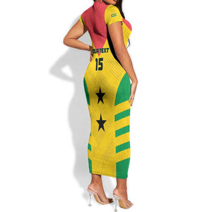 Sao Tome and Principe Football Custom Short Sleeve Bodycon Dress Sporty Style - Yellow Color LT15