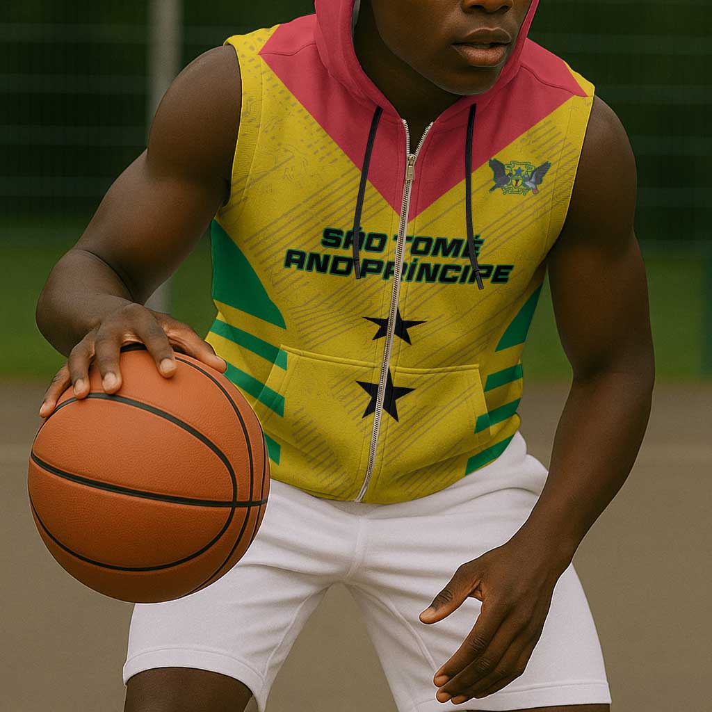 Sao Tome and Principe Football Custom Sleeveless Zip Hoodie Sporty Style - Yellow Color - African Pride
