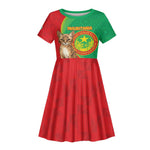 Personalized Mauritania Kid Short Sleeve Dress Felis Lybica - Islamic Mix African Pattern