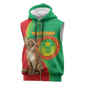 Personalized Mauritania Sleeveless Zip Hoodie Felis Lybica - Islamic Mix African Pattern - African Pride