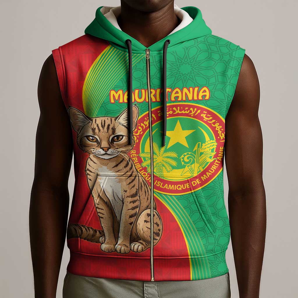 Personalized Mauritania Sleeveless Zip Hoodie Felis Lybica - Islamic Mix African Pattern - African Pride