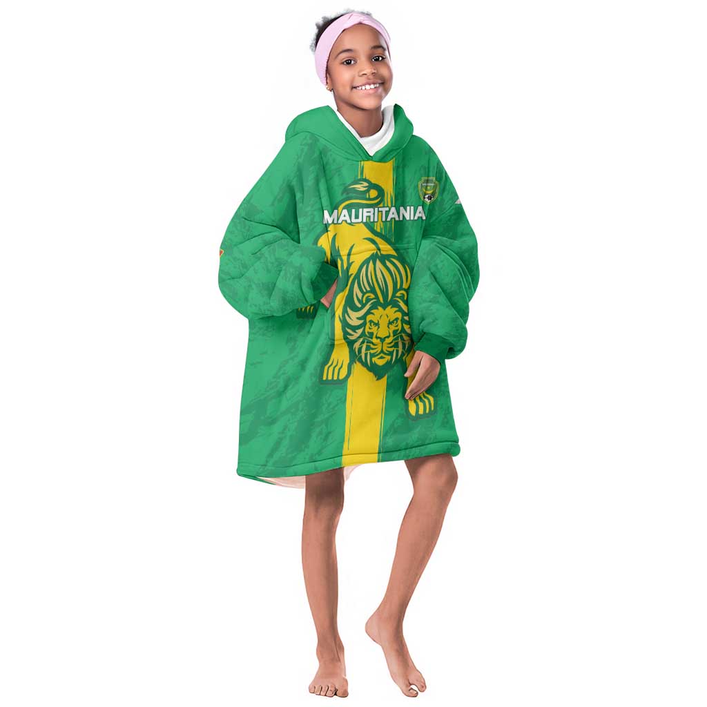 Custom Mauritania Football Kid Wearable Blanket Hoodie Go Lions of Chinguetti