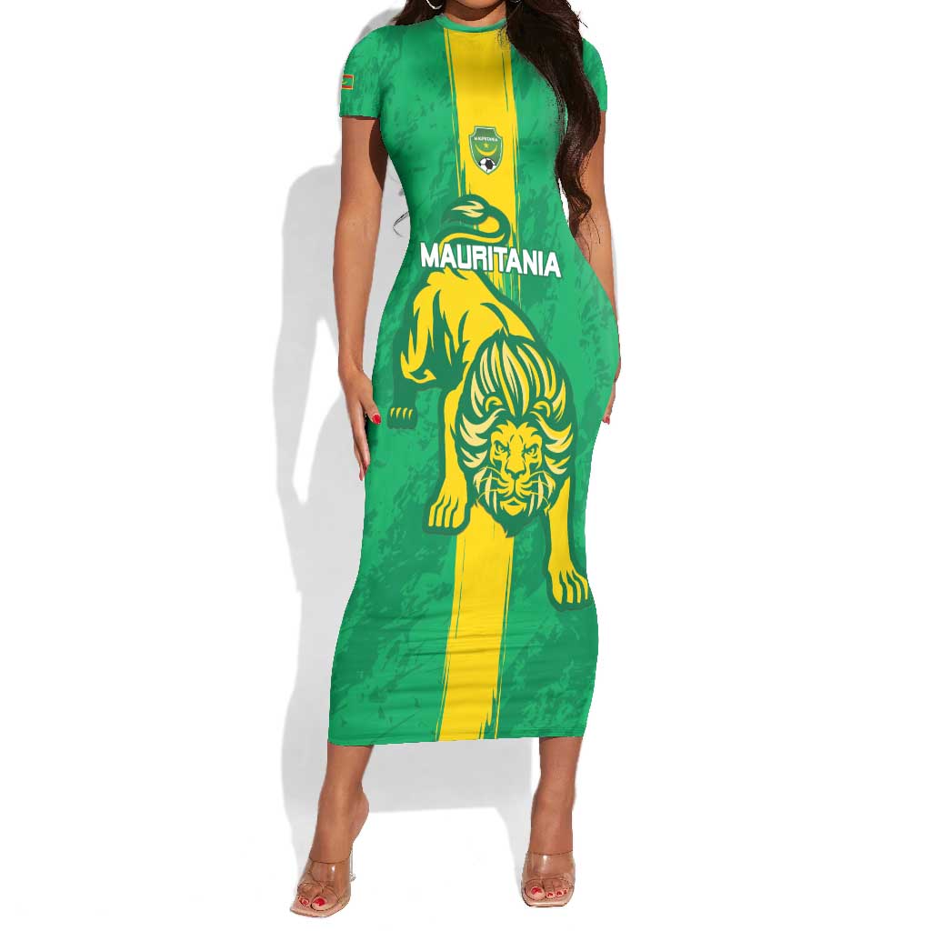 Custom Mauritania Football Short Sleeve Bodycon Dress Go Lions of Chinguetti LT15