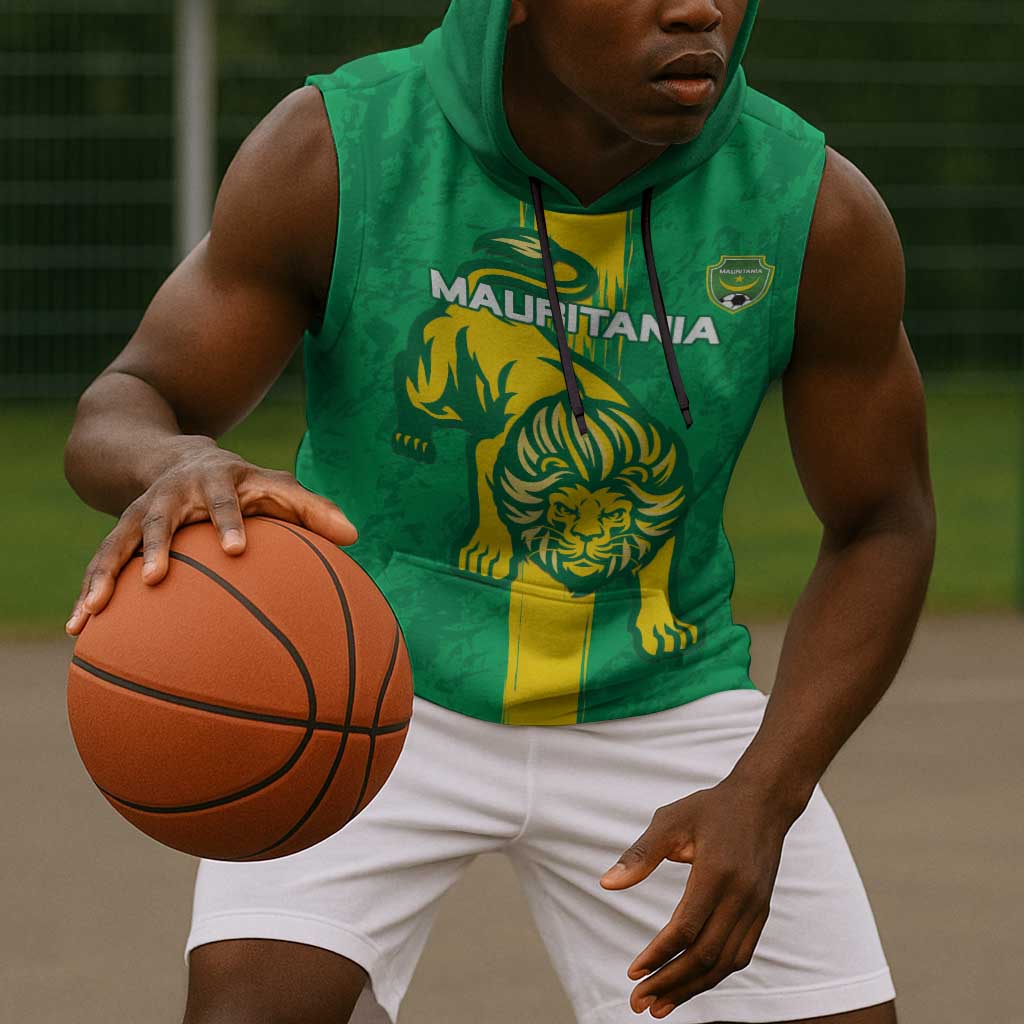 Custom Mauritania Football Sleeveless Hoodie Go Lions of Chinguetti - African Pride