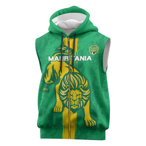 Custom Mauritania Football Sleeveless Zip Hoodie Go Lions of Chinguetti - African Pride