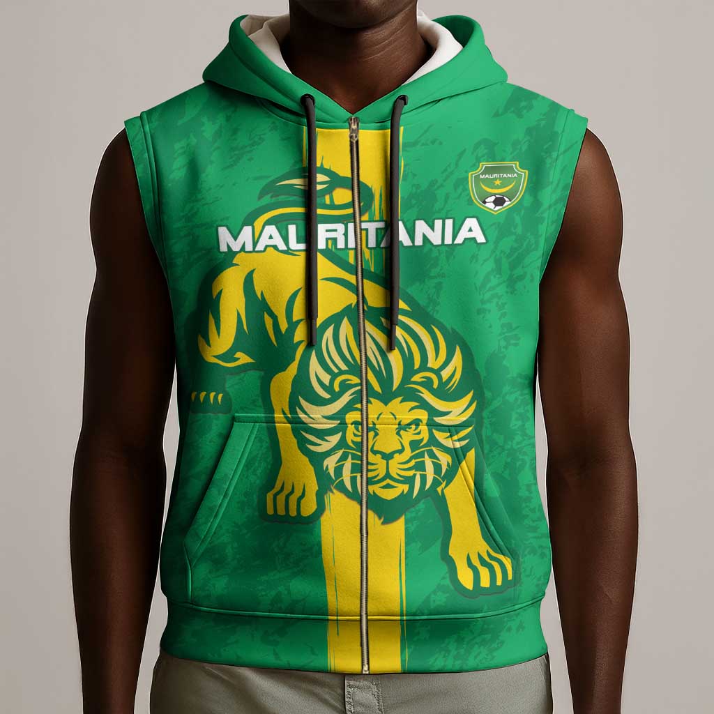 Custom Mauritania Football Sleeveless Zip Hoodie Go Lions of Chinguetti - African Pride