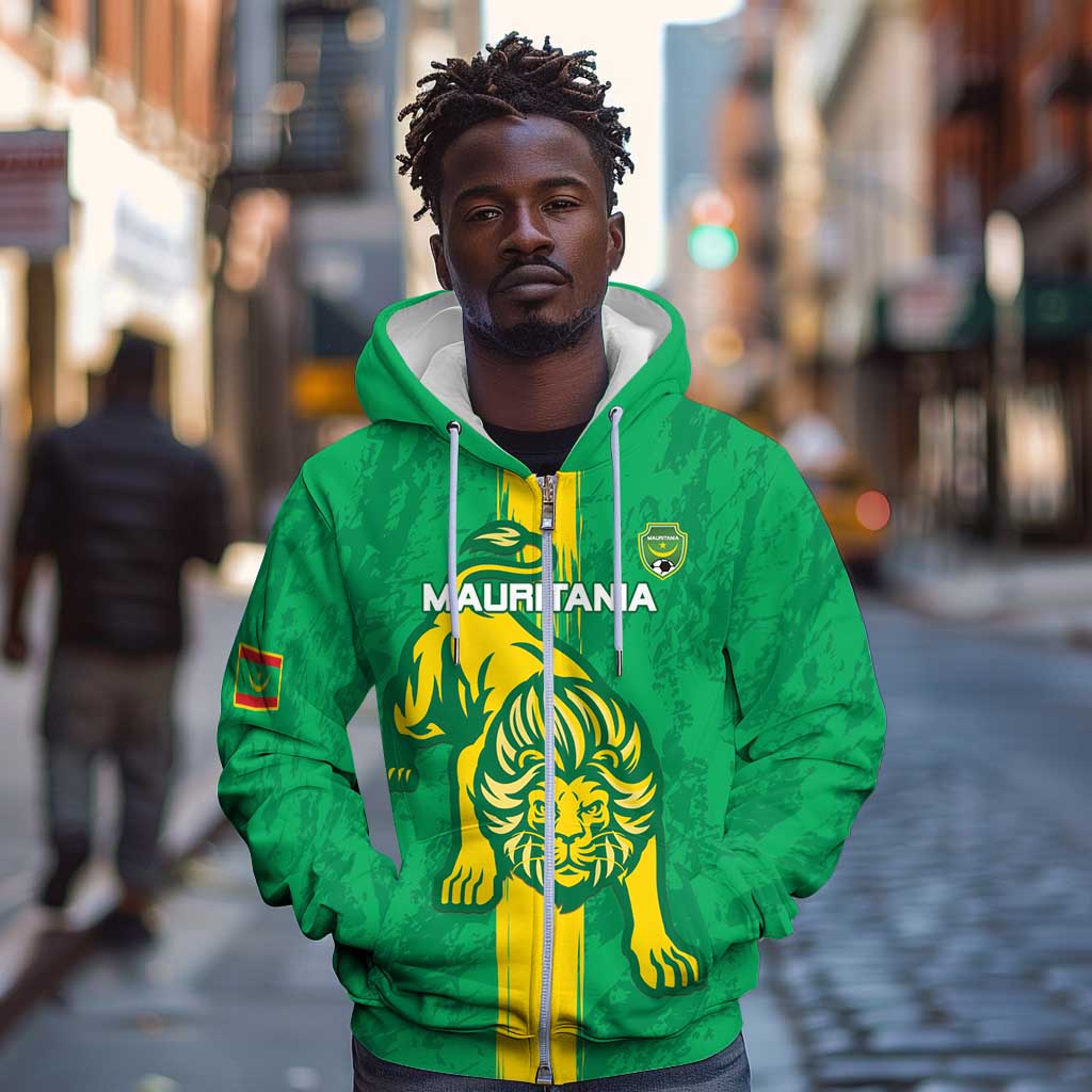Custom Mauritania Football Zip Hoodie Go Lions of Chinguetti