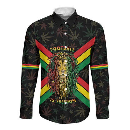 Legend Reggae Marley Football Long Sleeve Button Shirt Rasta Lion