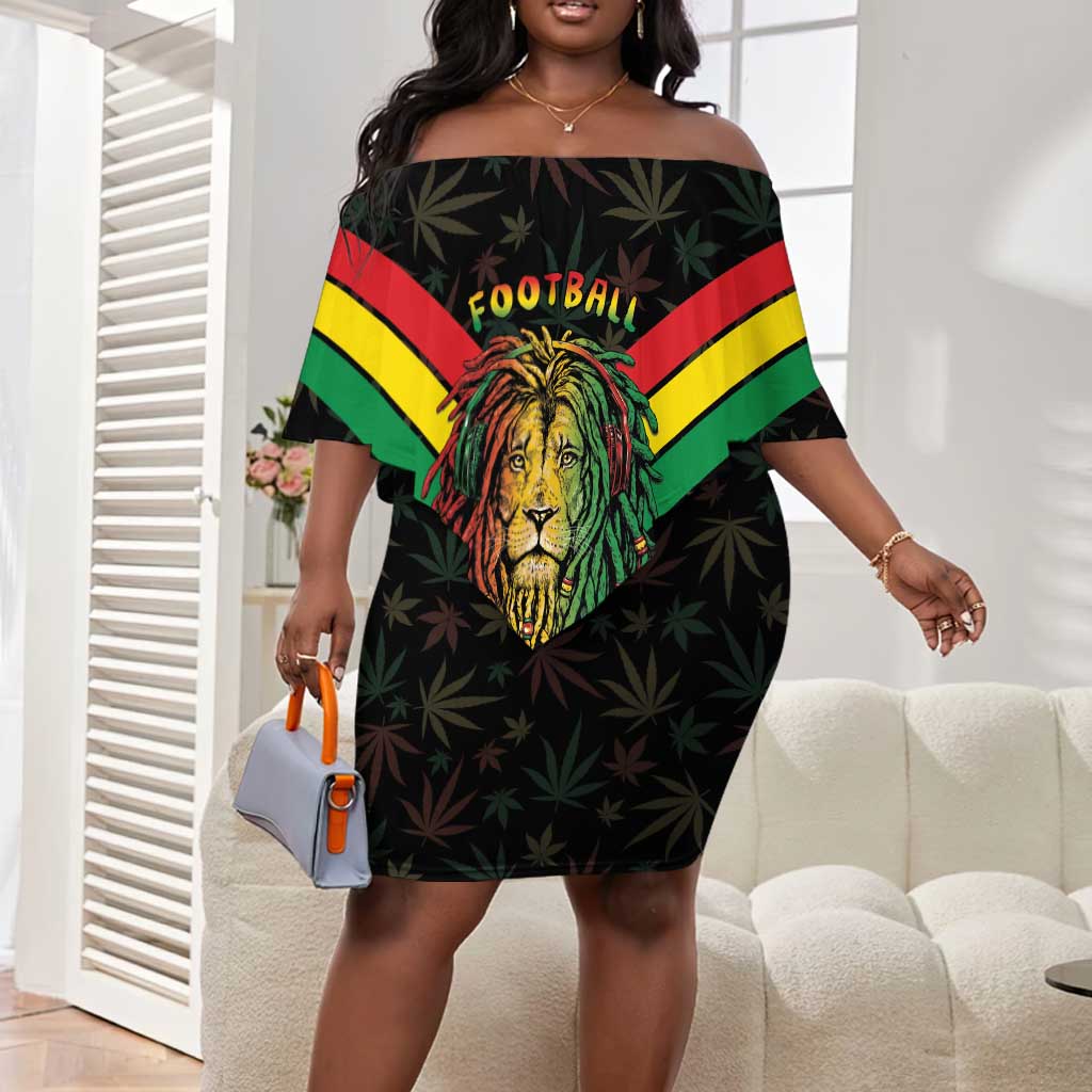 Legend Reggae Marley Football Off Shoulder Short Dress Rasta Lion