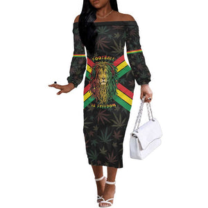 Legend Reggae Marley Football Off The Shoulder Long Sleeve Dress Rasta Lion