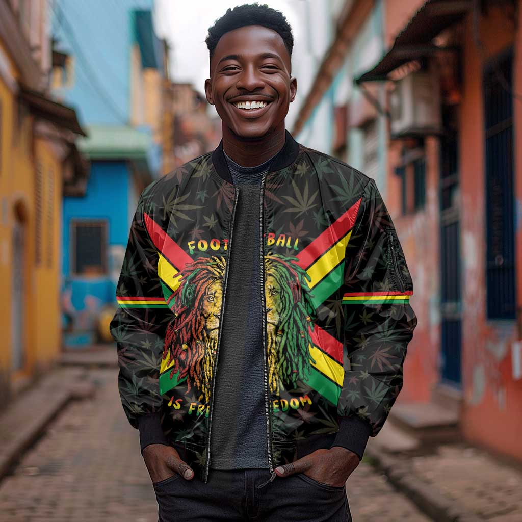 Legend Reggae Marley Football Sleeve Zip Bomber Jacket Rasta Lion