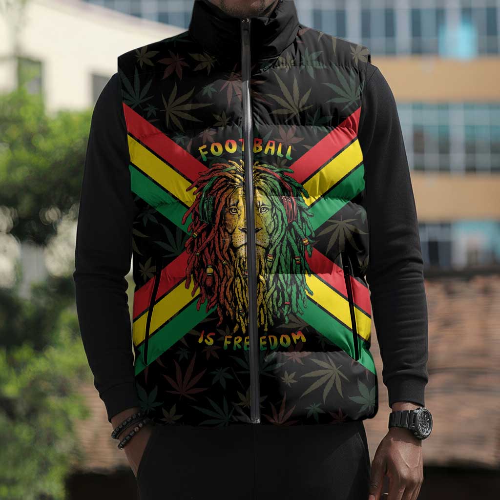 Legend Reggae Marley Football Sleeveless Puffer Jacket Rasta Lion
