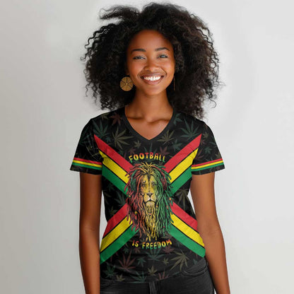 Legend Reggae Marley Football Women V-Neck T-Shirt Rasta Lion