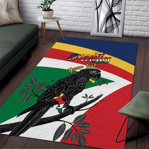 Personalized Happy Seychelles Independence Day Area Rug Black Parrot Coat Of Arms