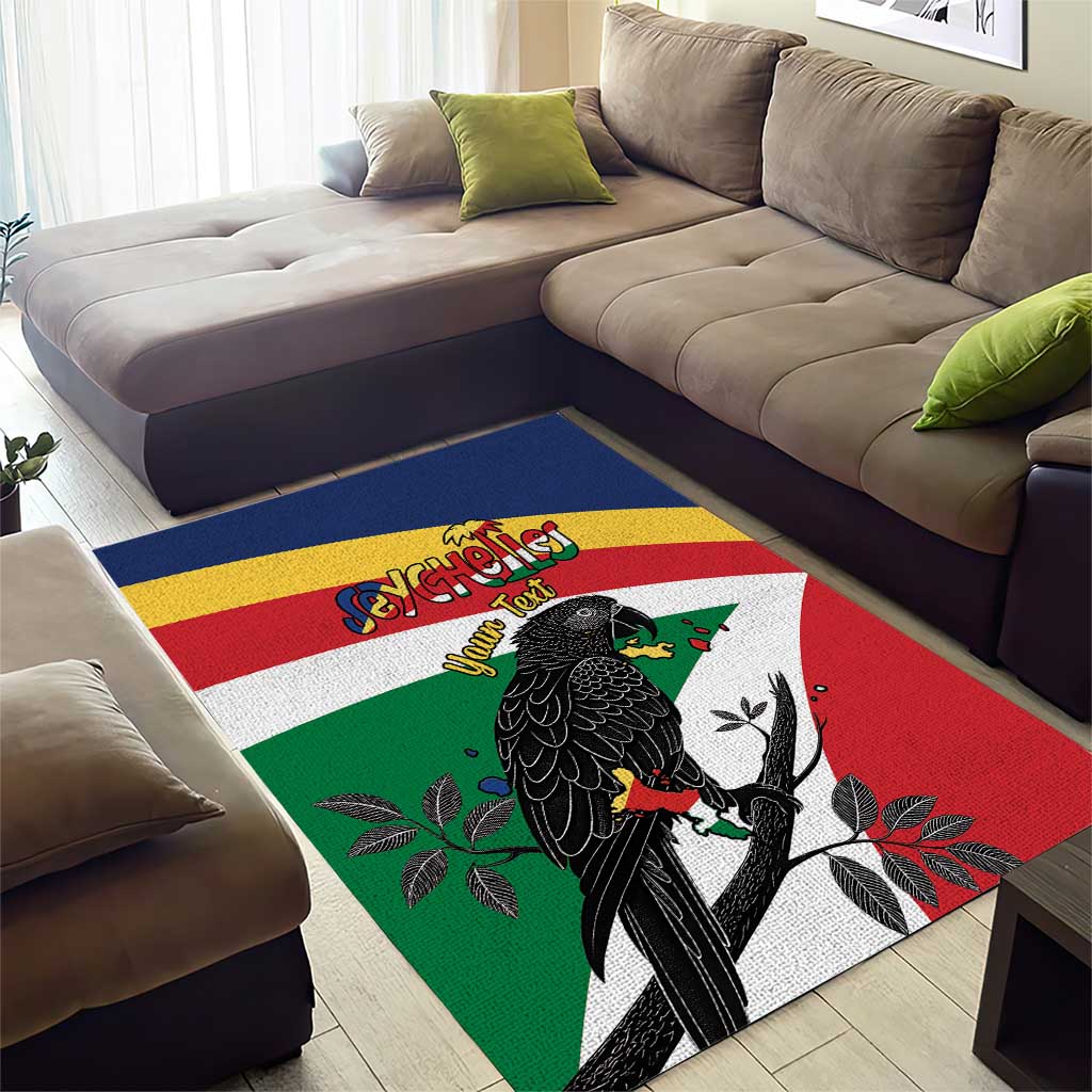 Personalized Happy Seychelles Independence Day Area Rug Black Parrot Coat Of Arms
