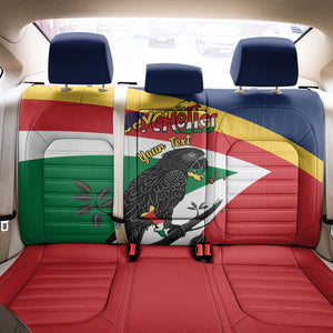 Personalized Happy Seychelles Independence Day Back Car Seat Cover Black Parrot Coat Of Arms