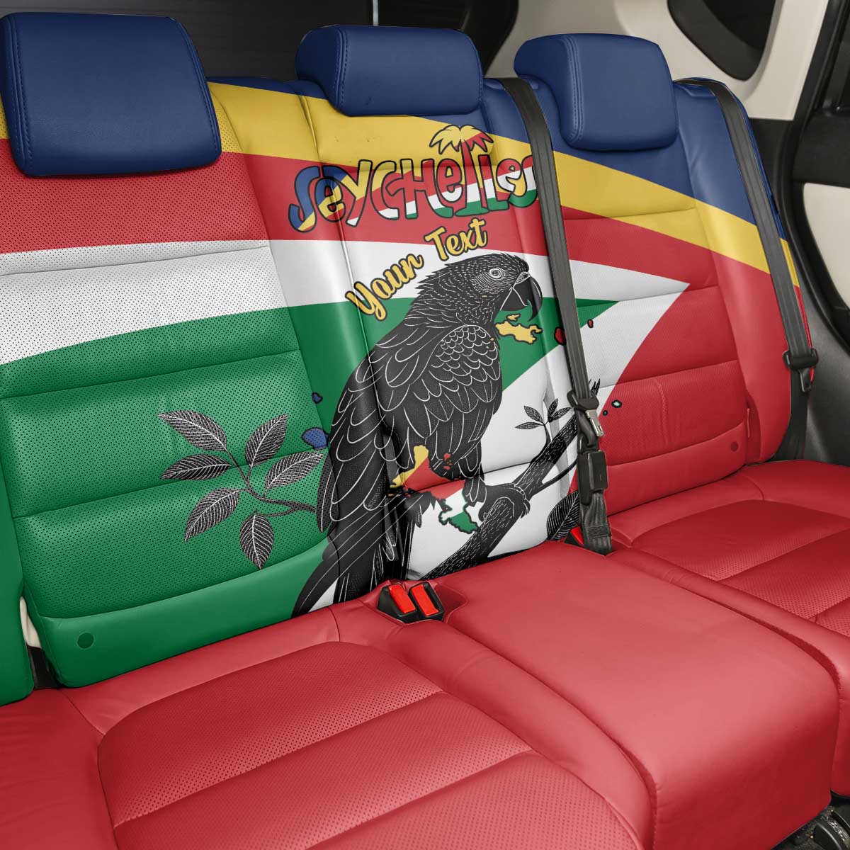 Personalized Happy Seychelles Independence Day Back Car Seat Cover Black Parrot Coat Of Arms