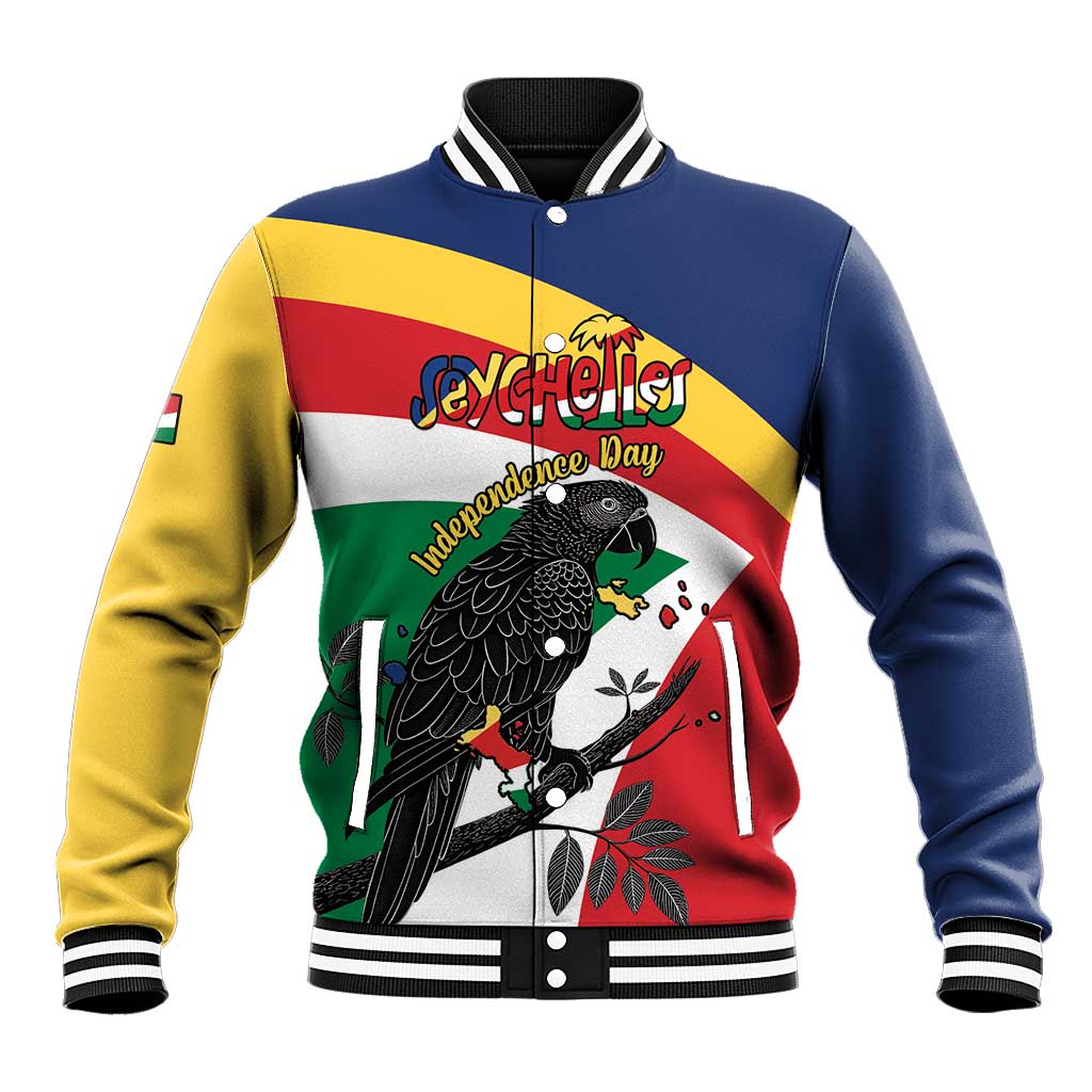 Personalized Happy Seychelles Independence Day Baseball Jacket Black Parrot Coat Of Arms
