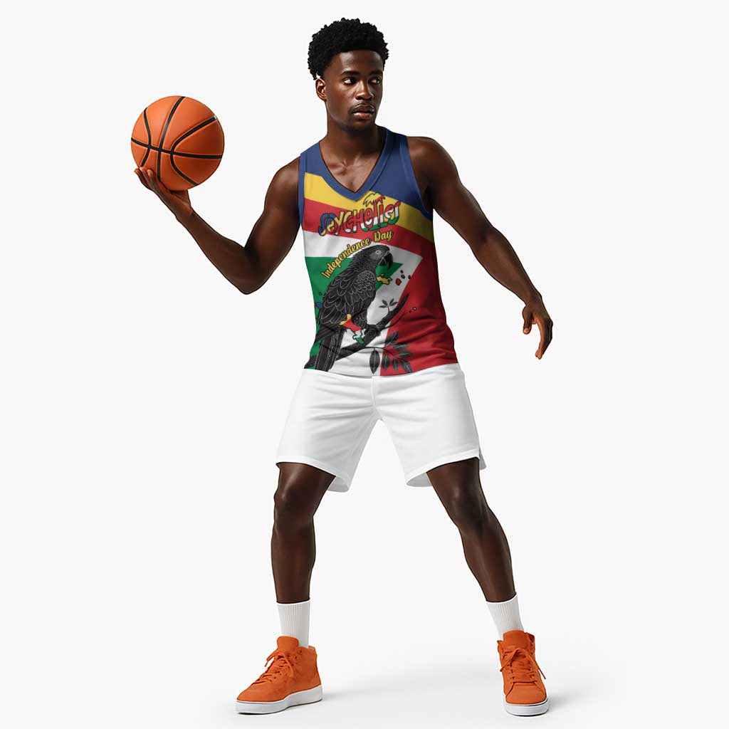 Personalized Happy Seychelles Independence Day Basketball Jersey Black Parrot Coat Of Arms - African Pride